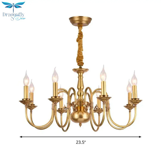 Metal Gold Pendant Chandelier Candelabra 6/8 Lights Colonialism Ceiling Hang Fixture For Living Room