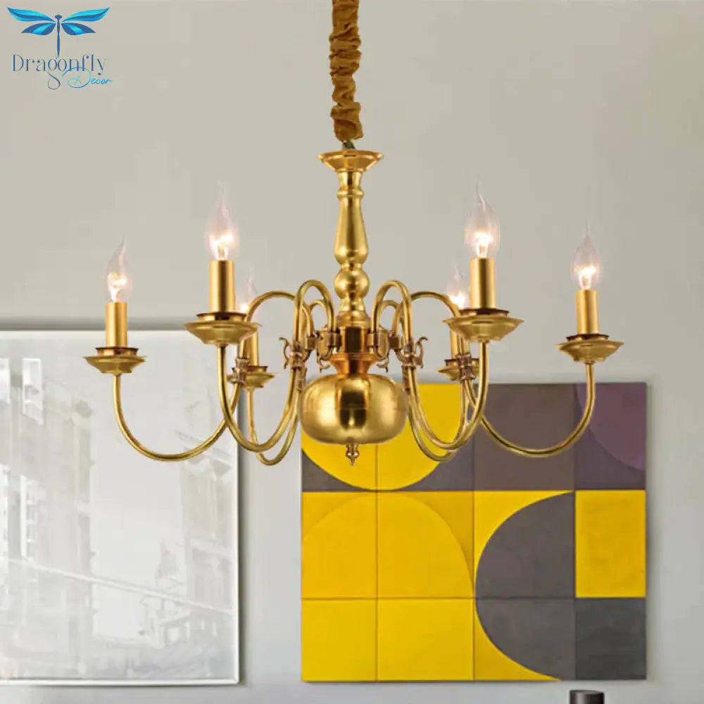 Metal Gold Pendant Chandelier Candelabra 6/8 Lights Colonialism Ceiling Hang Fixture For Living Room