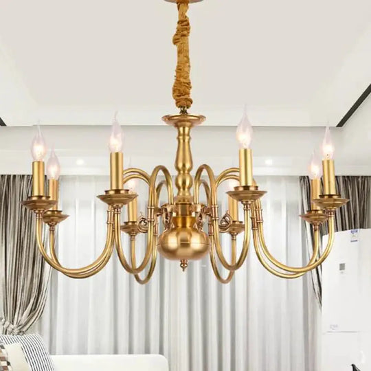 Metal Gold Pendant Chandelier Candelabra 6/8 Lights Colonialism Ceiling Hang Fixture For Living