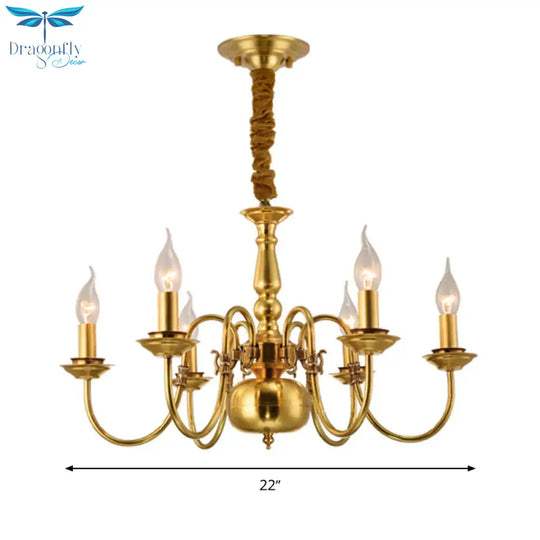 Metal Gold Pendant Chandelier Candelabra 6/8 Lights Colonialism Ceiling Hang Fixture For Living Room
