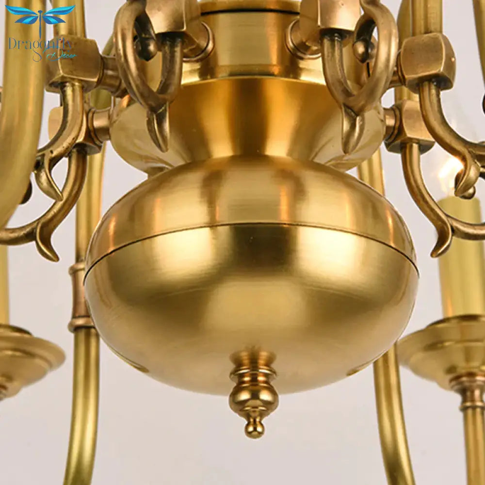 Metal Gold Pendant Chandelier Candelabra 6/8 Lights Colonialism Ceiling Hang Fixture For Living Room
