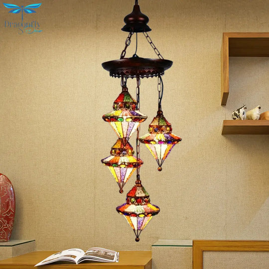 Metal Lantern Chandelier Lamp Bohemian 4 Heads Living Room Drop In Copper