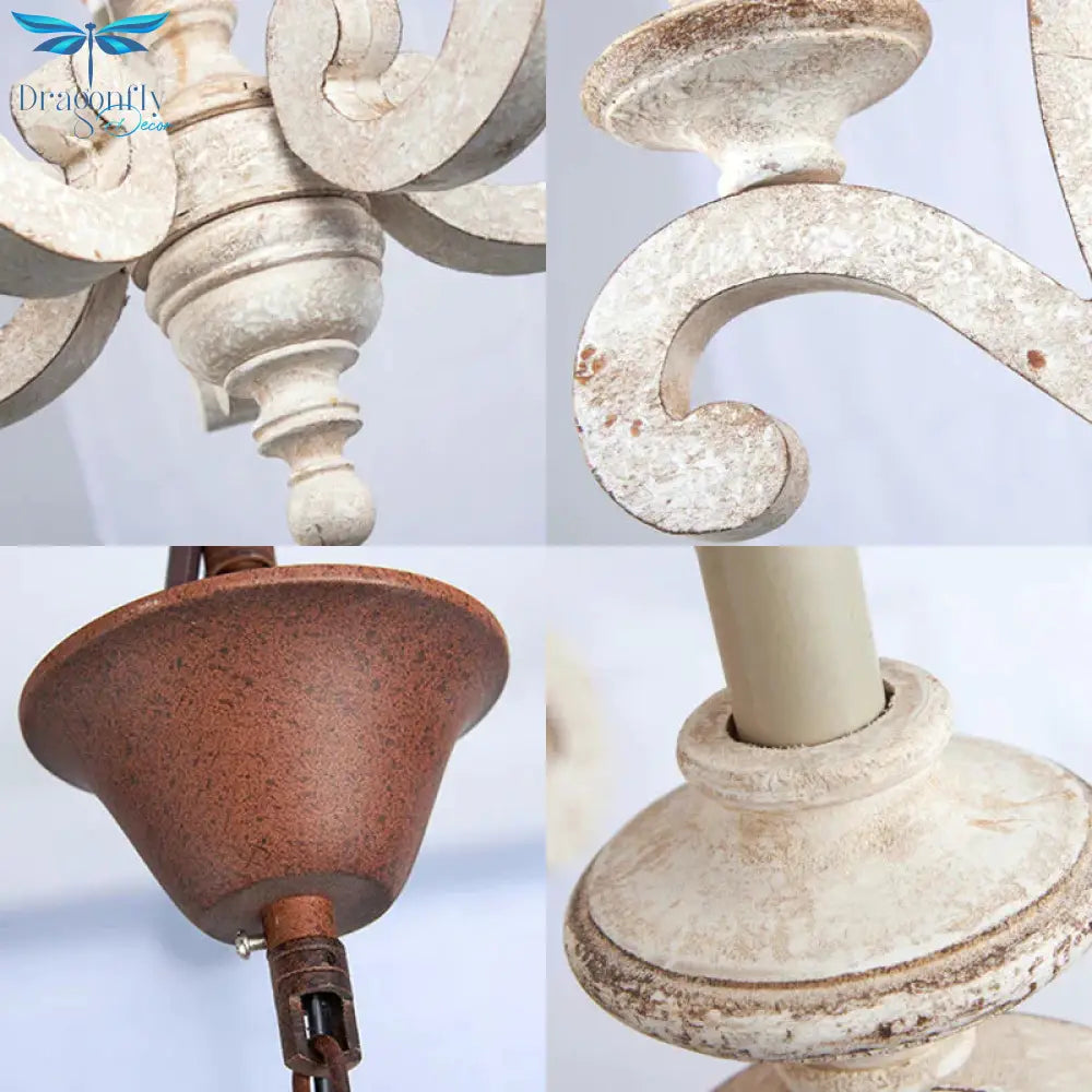 Metal Laser - Cut Chandelier Lamp Retro 5 Bulbs White Pendant Lighting Fixture For Living Room