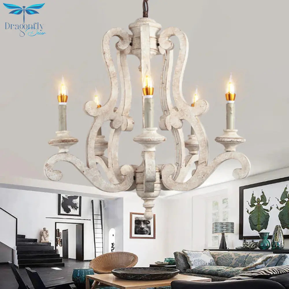 Metal Laser - Cut Chandelier Lamp Retro 5 Bulbs White Pendant Lighting Fixture For Living Room