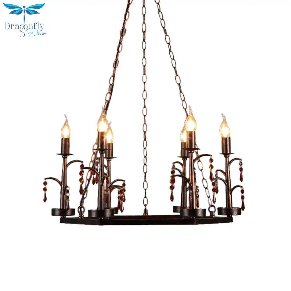 Metal Rust Pendant Lamp Geometric 6 Lights Vintage Chandelier Light Fixture For Dining Room