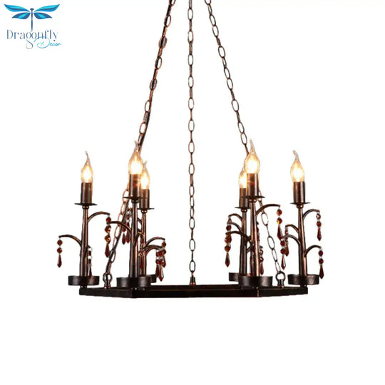 Metal Rust Pendant Lamp Geometric 6 Lights Vintage Chandelier Light Fixture For Dining Room