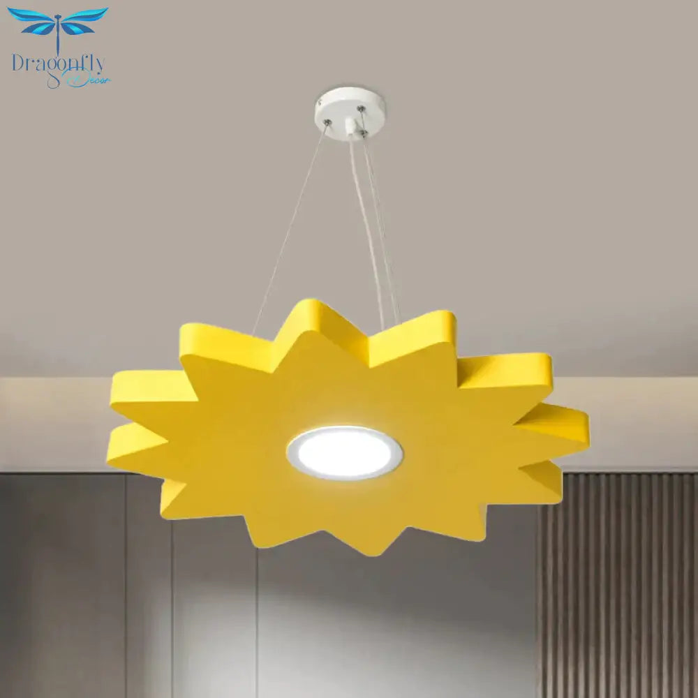 Metal Sun/Star/Moon Ceiling Light Kids Style Led Pendant Chandelier In Yellow/Orange/Blue For