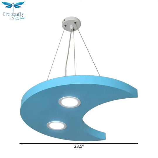Metal Sun/Star/Moon Ceiling Light Kids Style Led Pendant Chandelier In Yellow/Orange/Blue For