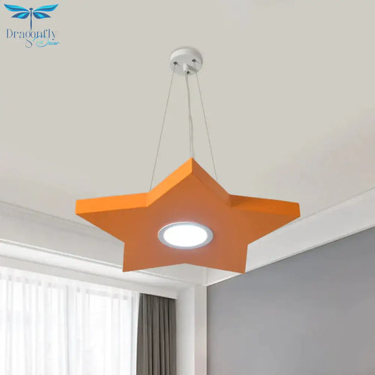 Metal Sun/Star/Moon Ceiling Light Kids Style Led Pendant Chandelier In Yellow/Orange/Blue For