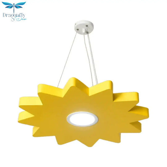 Metal Sun/Star/Moon Ceiling Light Kids Style Led Pendant Chandelier In Yellow/Orange/Blue For
