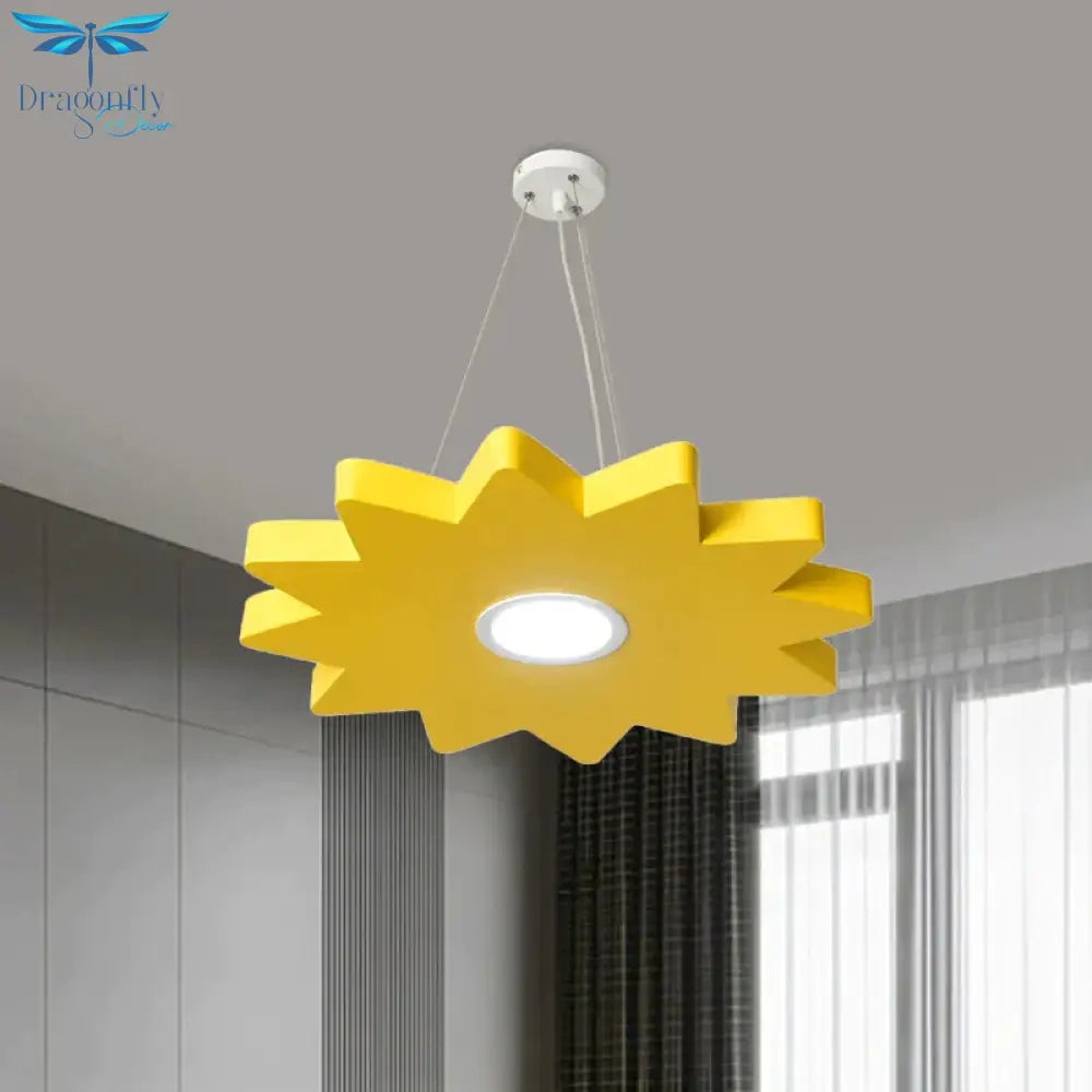 Metal Sun/Star/Moon Ceiling Light Kids Style Led Pendant Chandelier In Yellow/Orange/Blue For