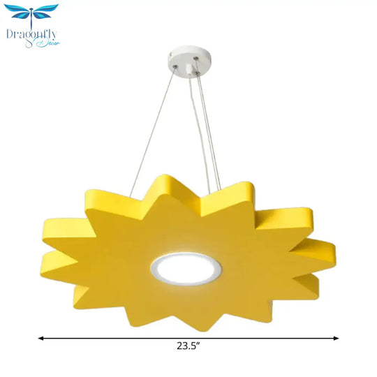 Metal Sun/Star/Moon Ceiling Light Kids Style Led Pendant Chandelier In Yellow/Orange/Blue For