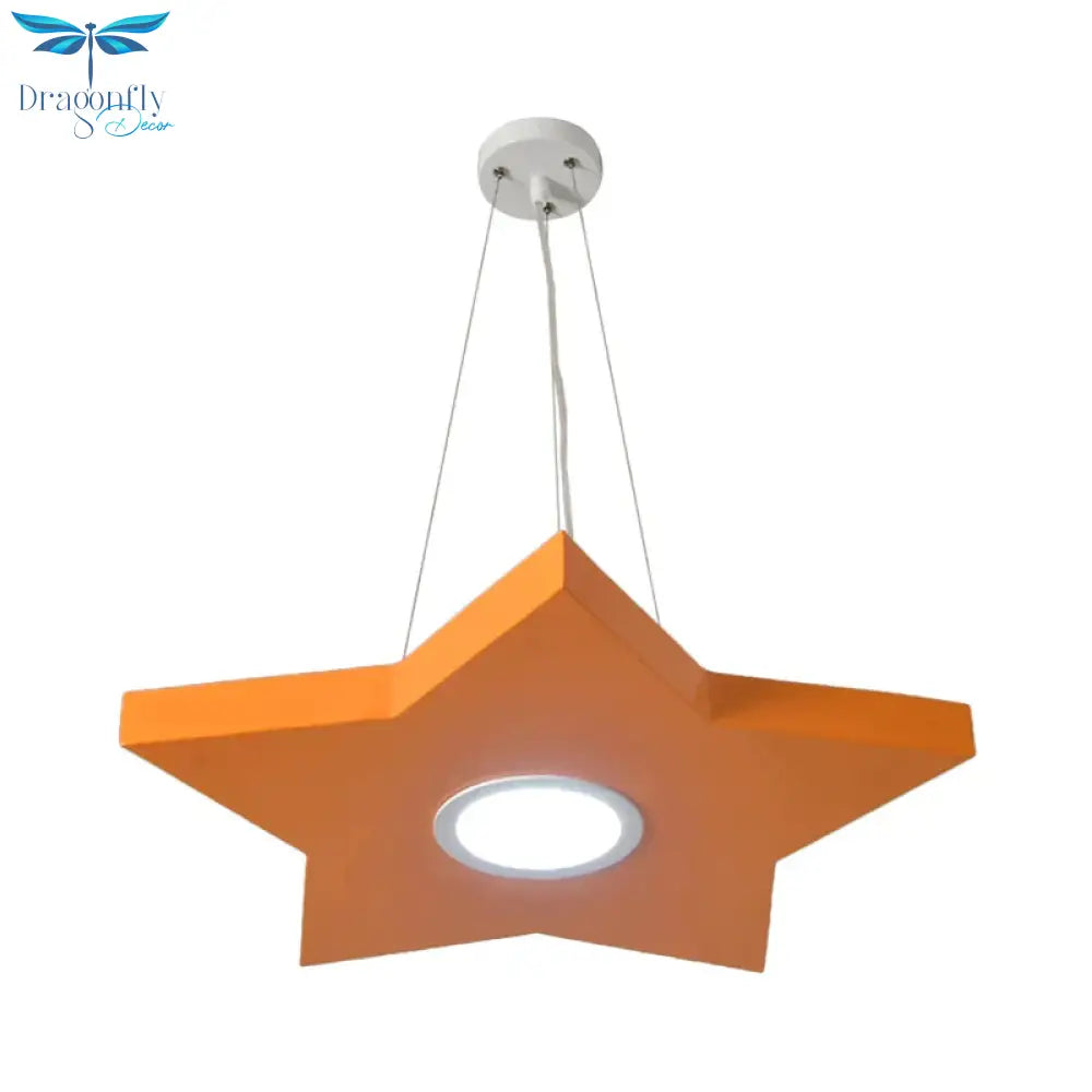 Metal Sun/Star/Moon Ceiling Light Kids Style Led Pendant Chandelier In Yellow/Orange/Blue For