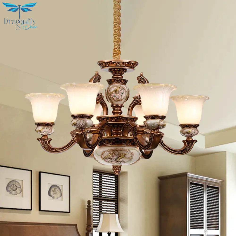 Metal Swooping Arm Ceiling Chandelier Traditional Style 6/8 Lights For Living Room Dining Room