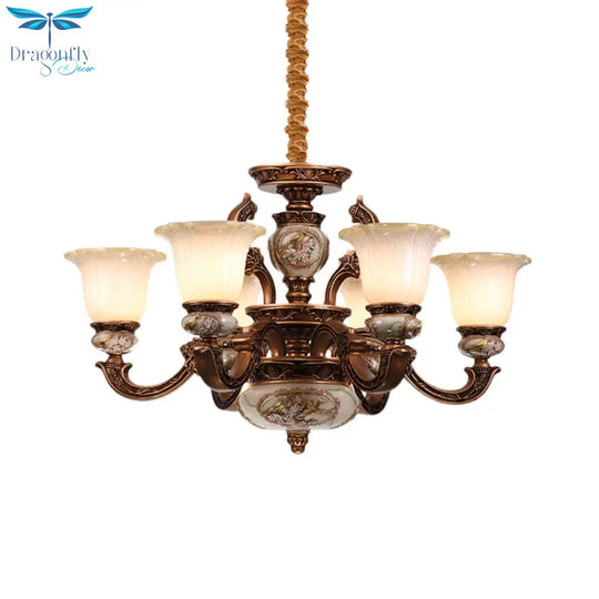 Metal Swooping Arm Ceiling Chandelier Traditional Style 6/8 Lights For Living Room Dining Room