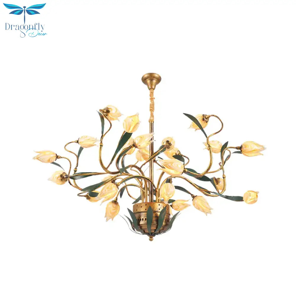 Metal Tulip Chandelier Light Fixture American Garden 25 Lights Dining Room Led Ceiling Pendant In