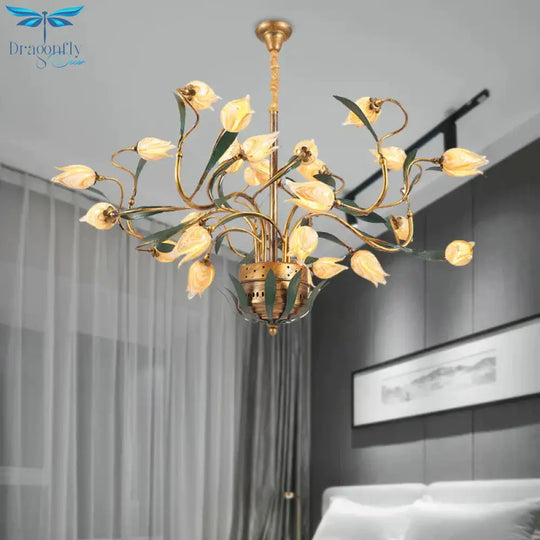 Metal Tulip Chandelier Light Fixture American Garden 25 Lights Dining Room Led Ceiling Pendant In