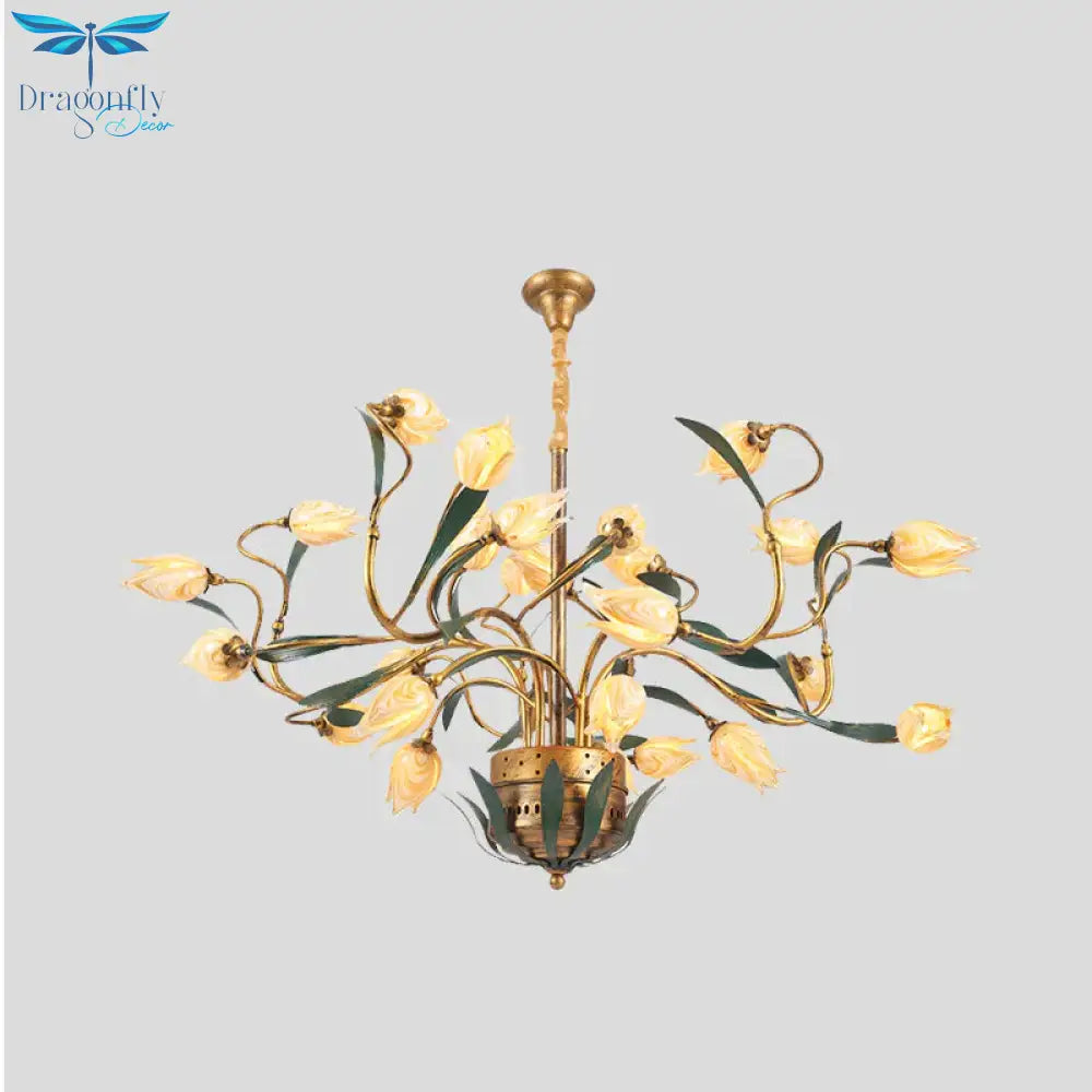 Metal Tulip Chandelier Light Fixture American Garden 25 Lights Dining Room Led Ceiling Pendant In