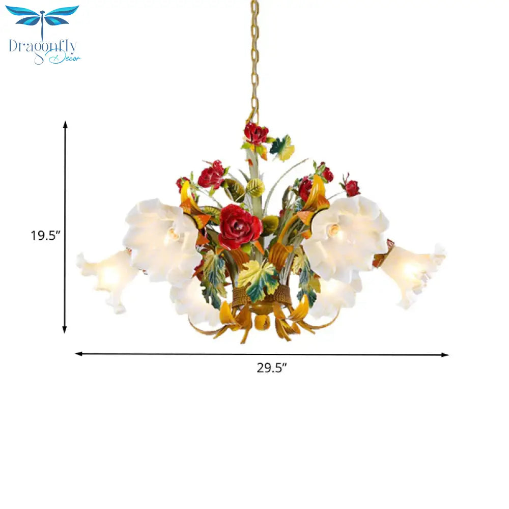 Metal Yellow Chandelier Lighting Flower 3/6/8 Bulbs Vintage Led Hanging Light For Living Room