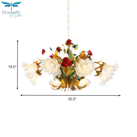 Metal Yellow Chandelier Lighting Flower 3/6/8 Bulbs Vintage Led Hanging Light For Living Room