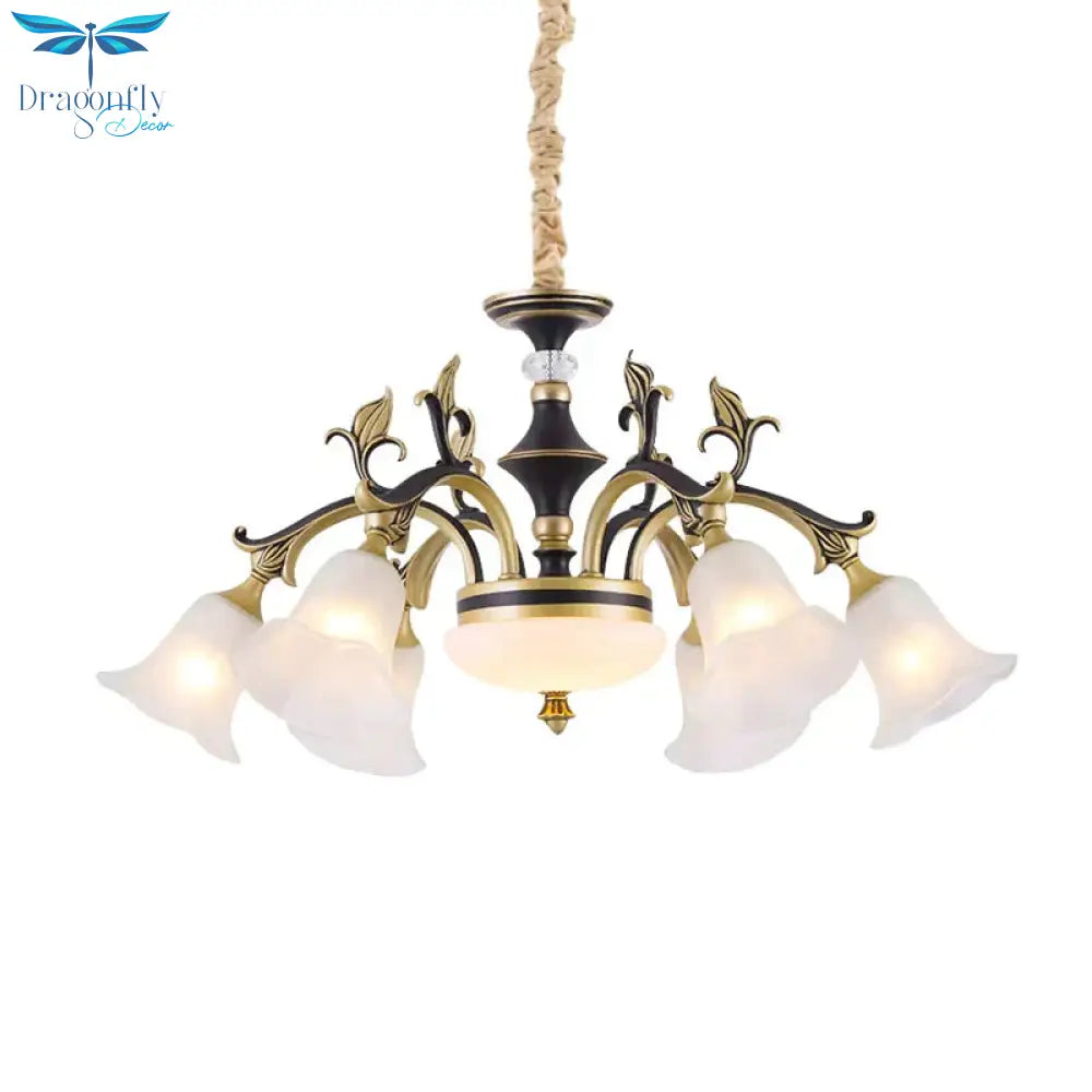 Metallic Black - Gold Suspended Lighting Fixture Curvy Arm 6/8 - Light Traditional Style Chandelier