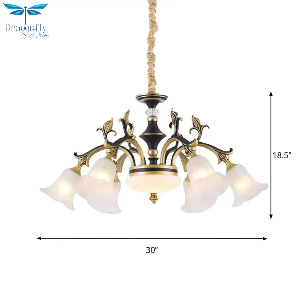 Metallic Black - Gold Suspended Lighting Fixture Curvy Arm 6/8 - Light Traditional Style Chandelier