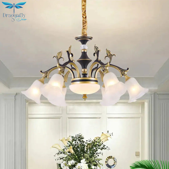 Metallic Black - Gold Suspended Lighting Fixture Curvy Arm 6/8 - Light Traditional Style Chandelier