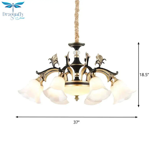 Metallic Black - Gold Suspended Lighting Fixture Curvy Arm 6/8 - Light Traditional Style Chandelier