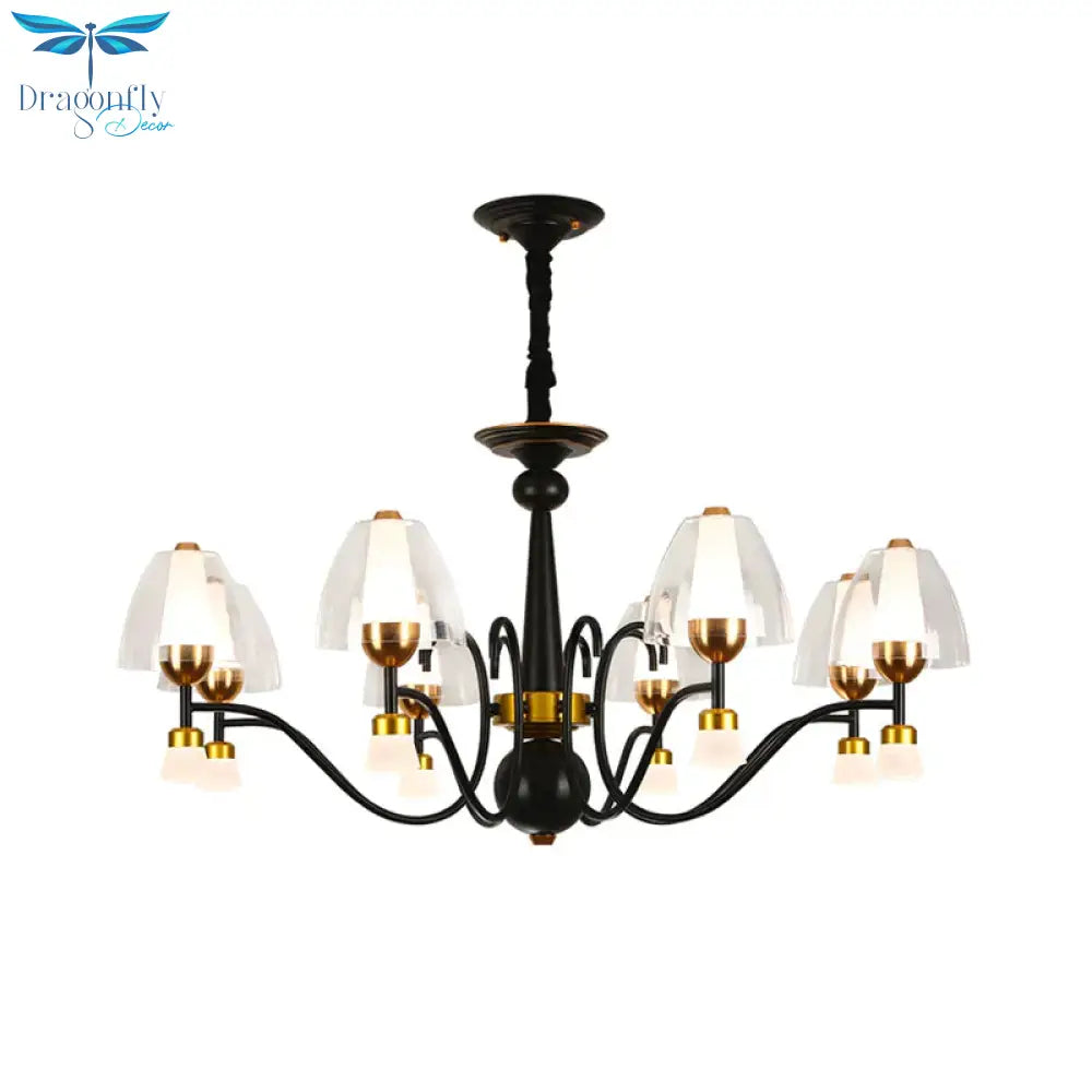 Metallic Black - Gold Suspension Pendant Scooping Armed 3/5/6 Lights Rural Style Chandelier Light