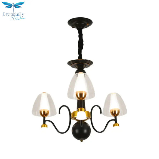 Metallic Black - Gold Suspension Pendant Scooping Armed 3/5/6 Lights Rural Style Chandelier Light