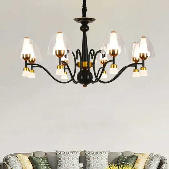 Metallic Black - Gold Suspension Pendant Scooping Armed 3/5/6 Lights Rural Style Chandelier Light
