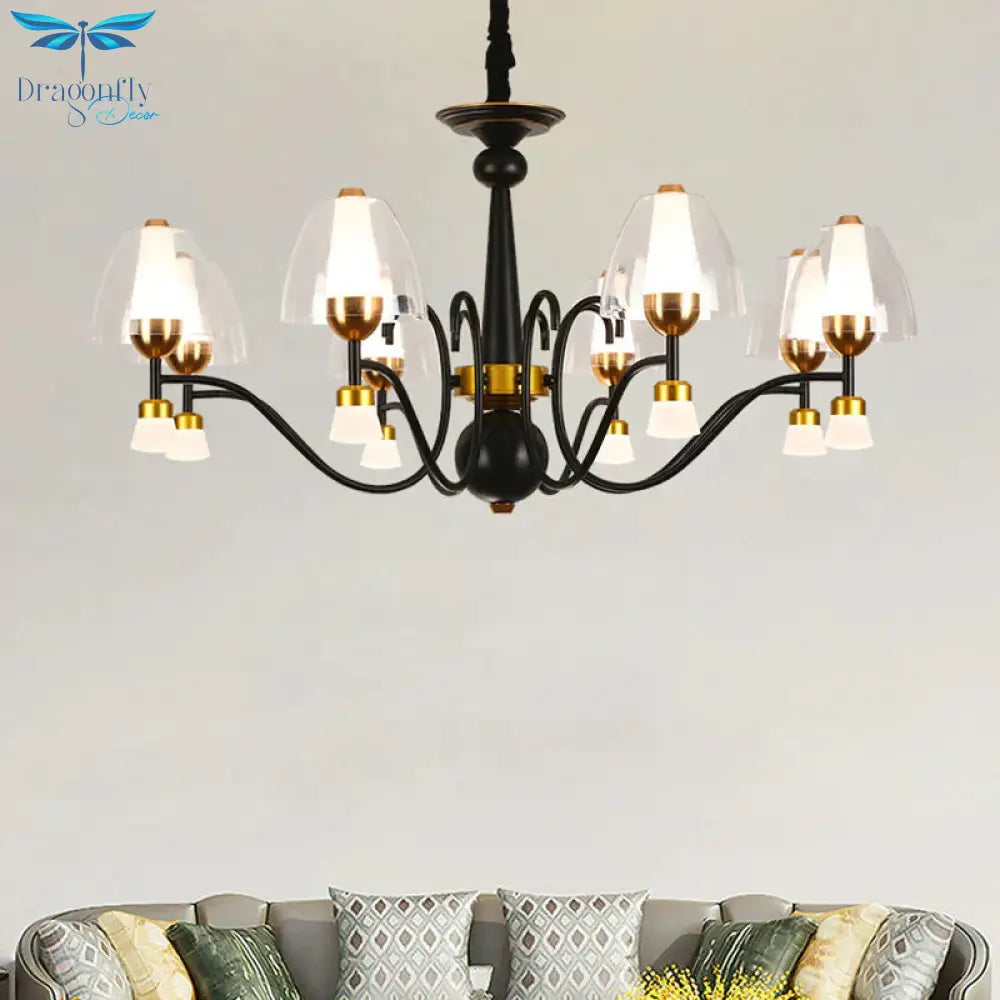 Metallic Black - Gold Suspension Pendant Scooping Armed 3/5/6 Lights Rural Style Chandelier Light