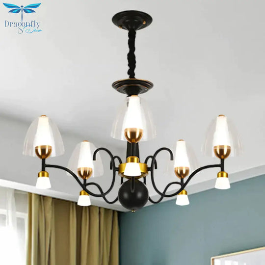 Metallic Black - Gold Suspension Pendant Scooping Armed 3/5/6 Lights Rural Style Chandelier Light