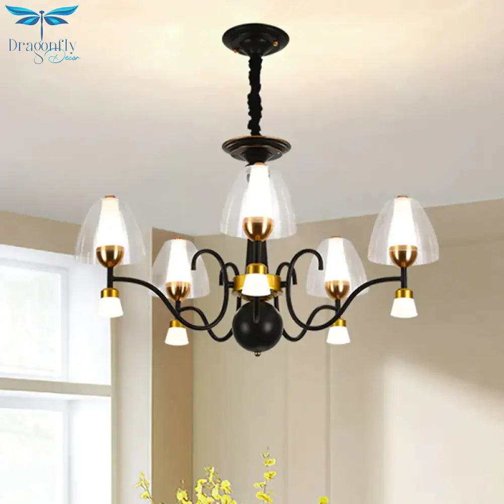 Metallic Black - Gold Suspension Pendant Scooping Armed 3/5/6 Lights Rural Style Chandelier Light