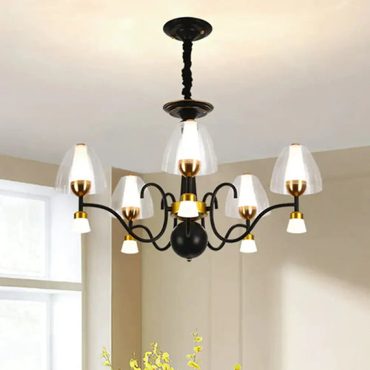 Metallic Black - Gold Suspension Pendant Scooping Armed 3/5/6 Lights Rural Style Chandelier Light