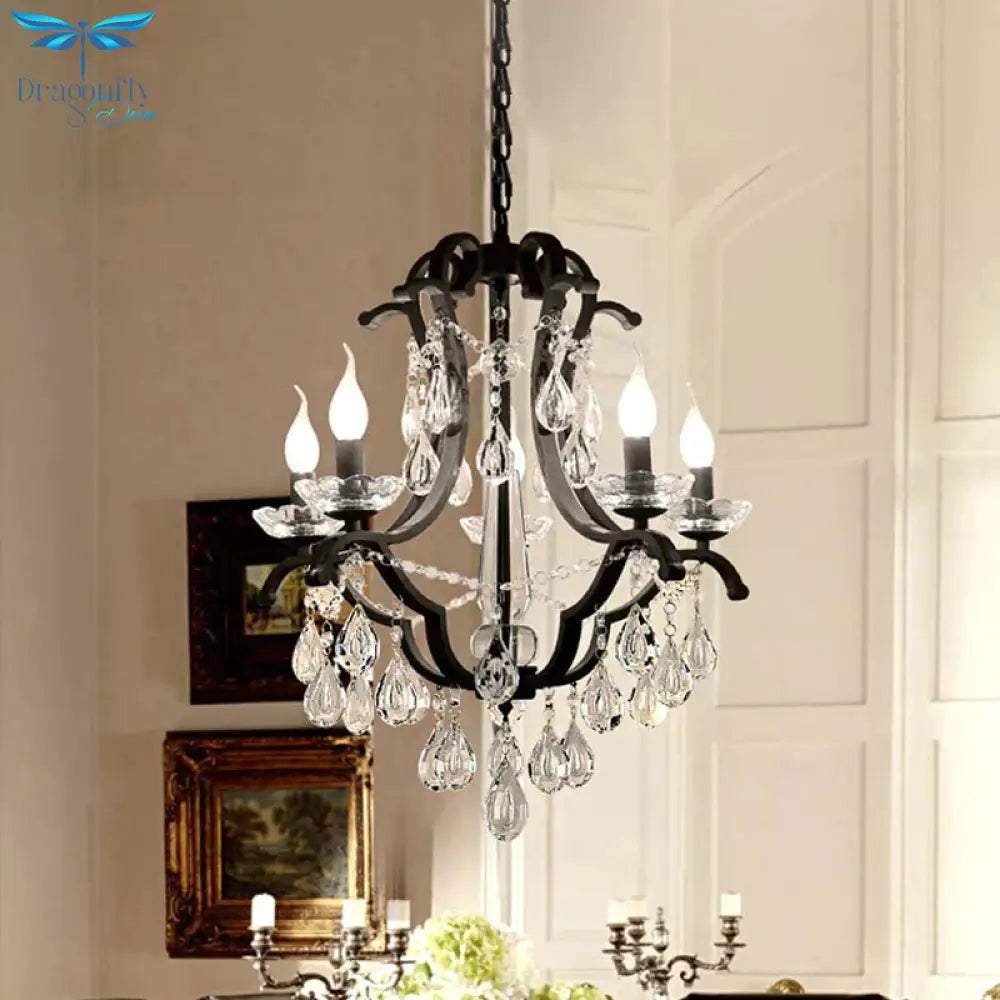 Metallic Black Pendant Chandelier Scroll Arm 5/6 - Head Traditional Hanging Ceiling Light With