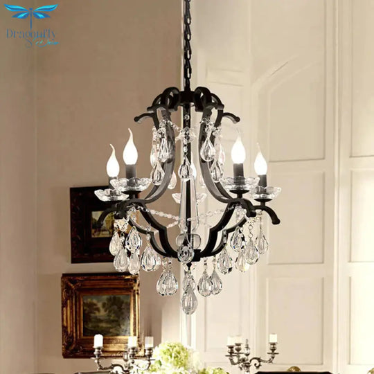 Metallic Black Pendant Chandelier Scroll Arm 5/6 - Head Traditional Hanging Ceiling Light With