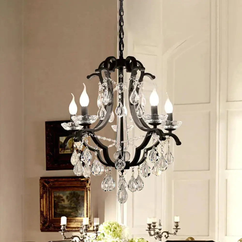 Metallic Black Pendant Chandelier Scroll Arm 5/6 - Head Traditional Hanging Ceiling Light With
