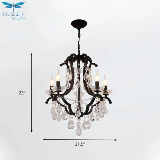 Metallic Black Pendant Chandelier Scroll Arm 5/6 - Head Traditional Hanging Ceiling Light With