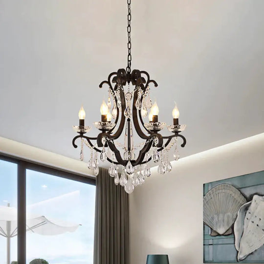 Metallic Black Pendant Chandelier Scroll Arm 5/6 - Head Traditional Hanging Ceiling Light With