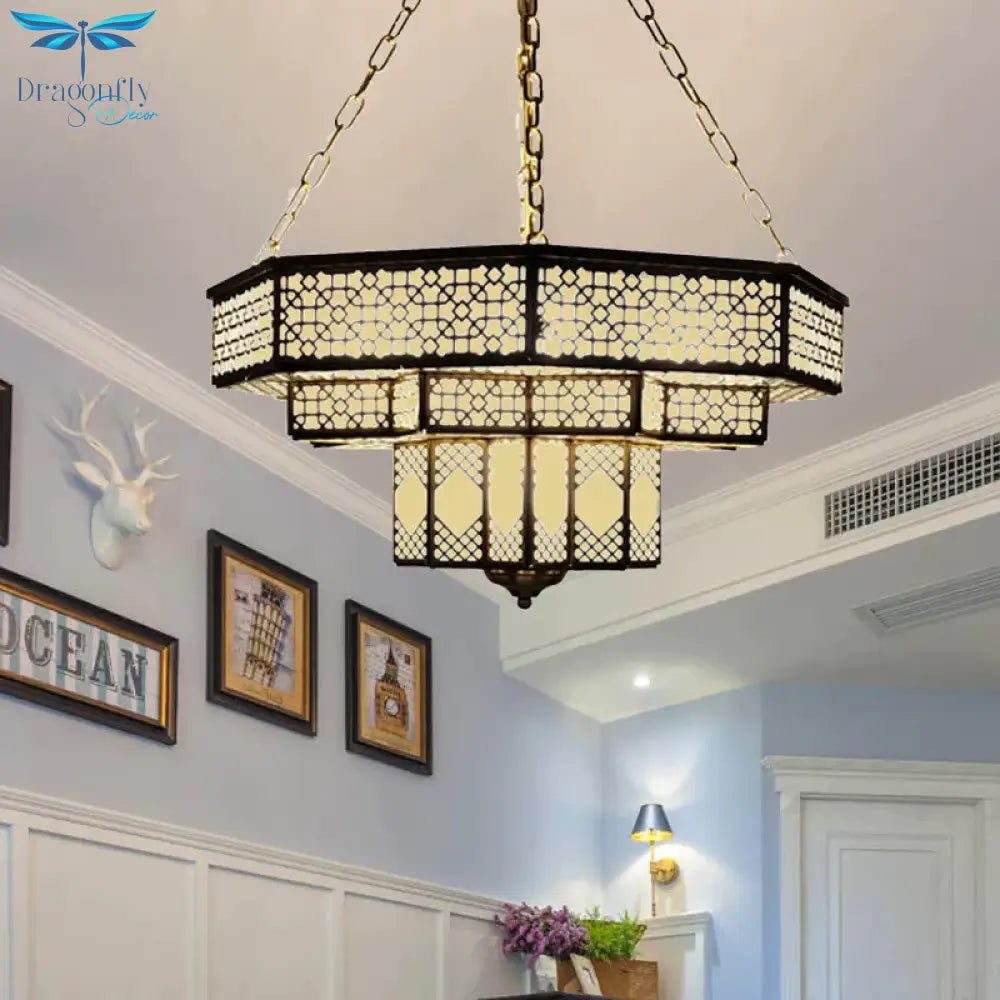 Metallic Brass Flush Lamp Fixture Geometric 7 Lights Traditional Semi Mount