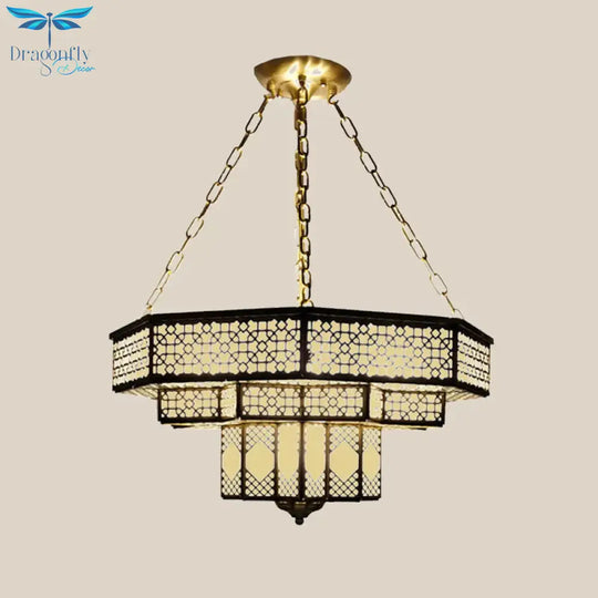 Metallic Brass Flush Lamp Fixture Geometric 7 Lights Traditional Semi Mount