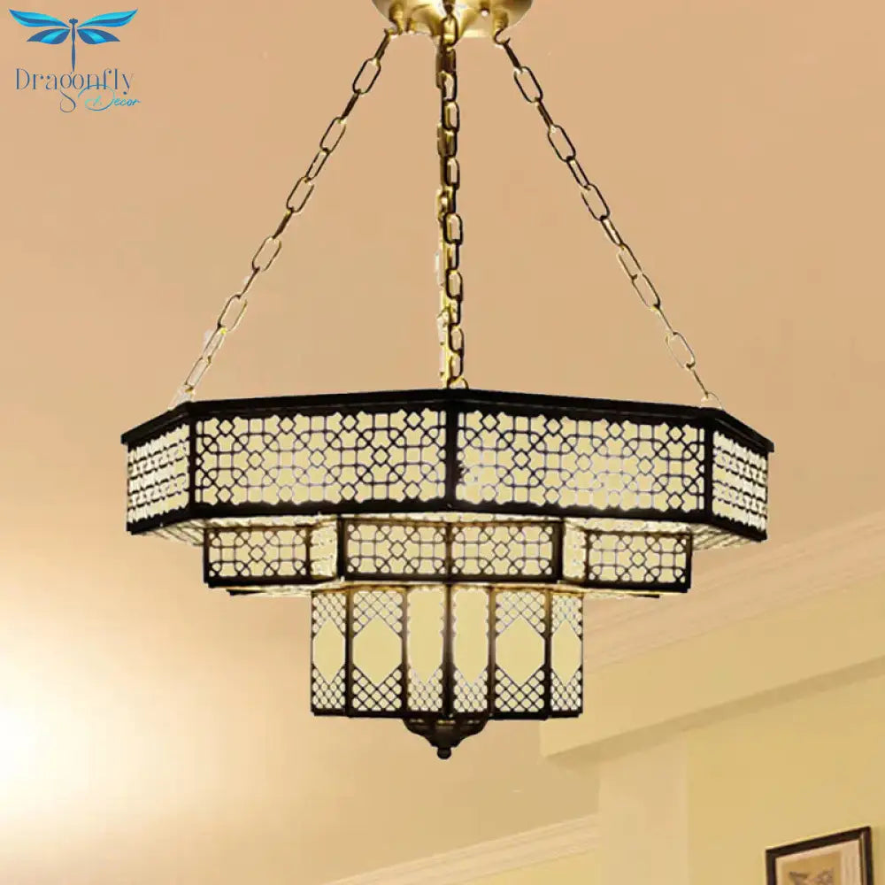 Metallic Brass Flush Lamp Fixture Geometric 7 Lights Traditional Semi Mount