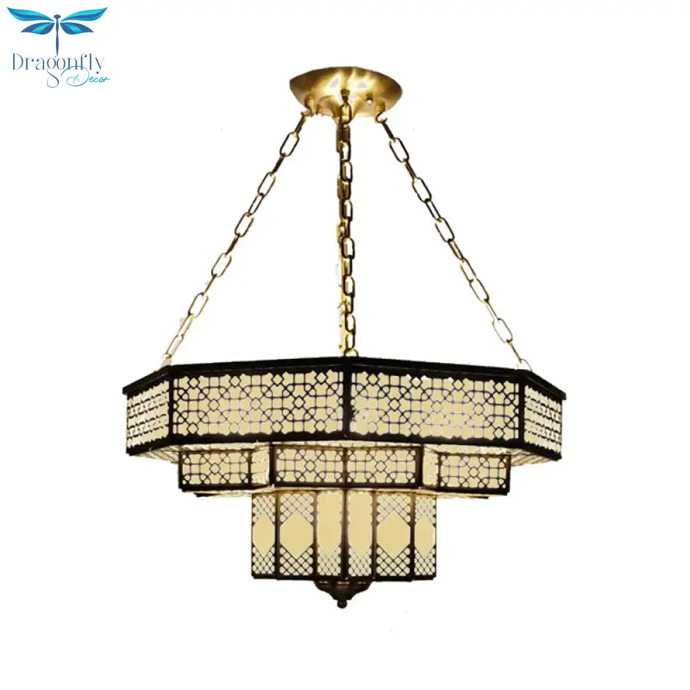 Metallic Brass Flush Lamp Fixture Geometric 7 Lights Traditional Semi Mount