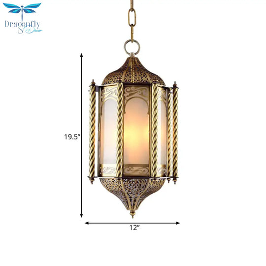 Metallic Brass Pendant Chandelier Lantern 3 Lights Arab Hanging Ceiling Light With Opal Glass Shade
