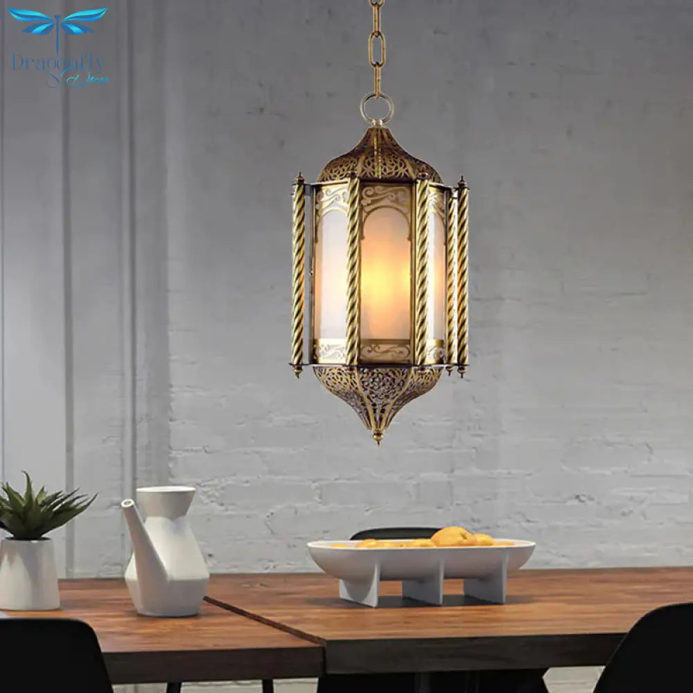 Metallic Brass Pendant Chandelier Lantern 3 Lights Arab Hanging Ceiling Light With Opal Glass Shade