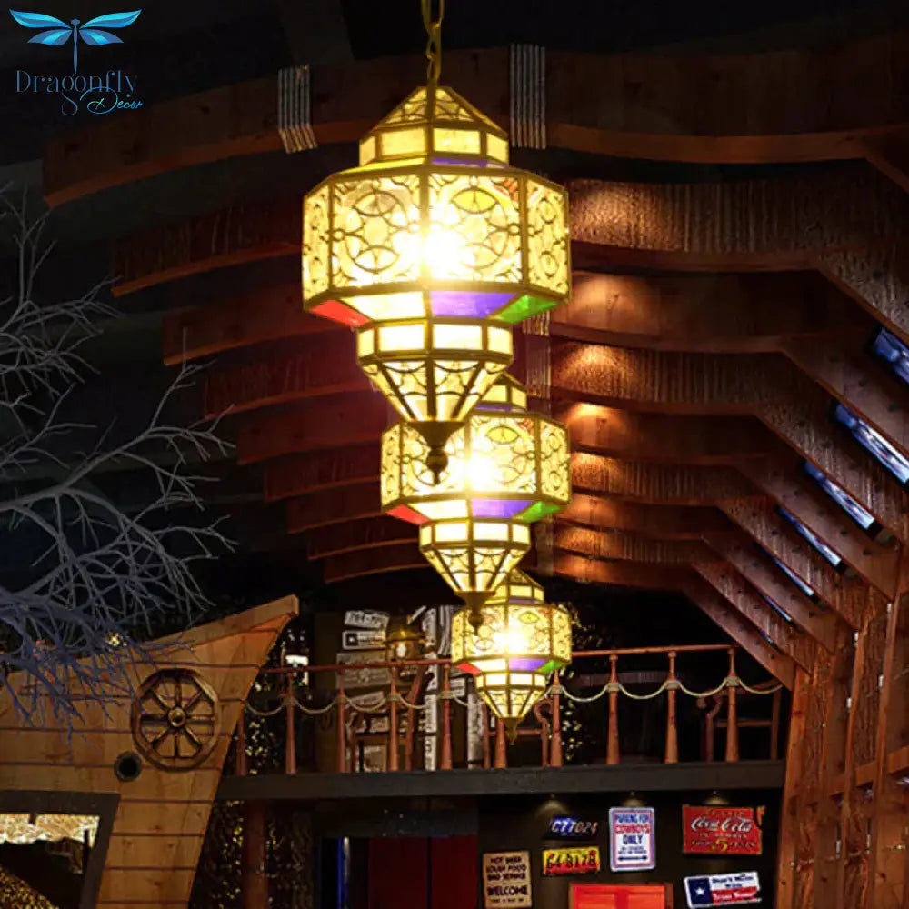 Metallic Brass Pendant Light Lantern 1 - Head Southeast Asia Hanging Lamp With Clear Glass Shade