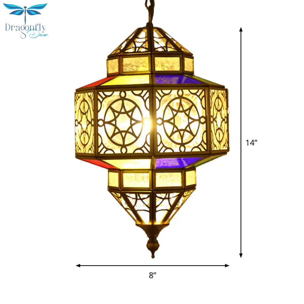 Metallic Brass Pendant Light Lantern 1 - Head Southeast Asia Hanging Lamp With Clear Glass Shade