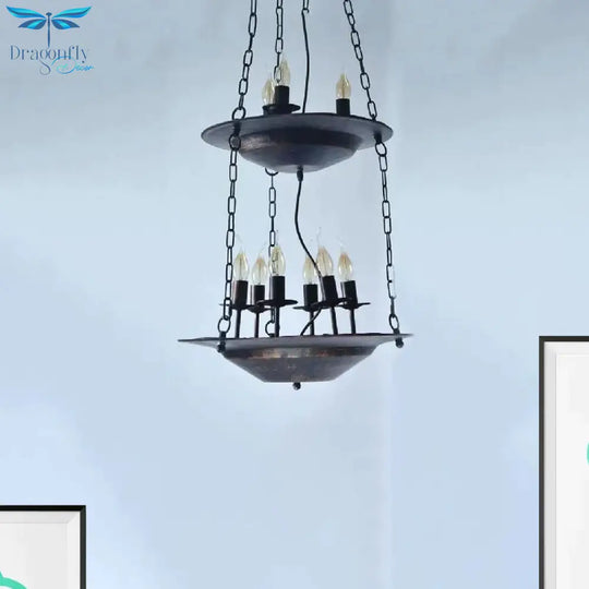 Metallic Candle&amp;Saucer Chandelier Bookstore Cafe Industrial Style Pendant Lamp In Rust