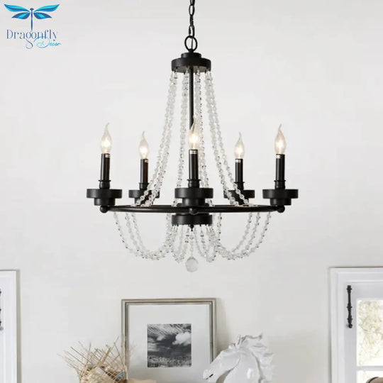 Metallic Candlestick Suspension Lamp Retro 5 - Light Restaurant Hanging Chandelier In Black With
